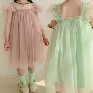 부티크 유아 소녀 드레스 Tulle 플러터 슬리브 키즈 드레스 도매 유아 파티 드레스 1-6 년 아이 여름 투투 Frocks