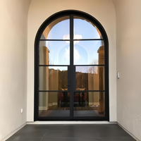 Portes d'entrée doubles Zonle modernes en acier et verre, arquées, extérieures/intérieures, en fer forgé, surface finie, à pousser et à tirer, pour villa