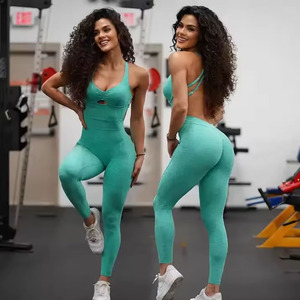Tuta da Donna Smanicata con Scollo Incrociato e Schiena Scoperta, Set Sportivo Monopezzo a Lunghezza Intera, Altamente Elasticizzato e Effetto Sollevamento Glutei - Product Image 5
