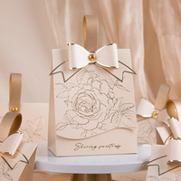 Sac en papier mini cadeau doux au toucher, nouveau style rétro, blanc crème champagne, avec nœud, pour bijoux, cosmétiques, rouges à lèvres, parfums et emballages de faveurs