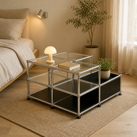 Table basse en verre trempé de haute qualité avec base en acier galvanisé électrolytique, mobilier modulaire en métal