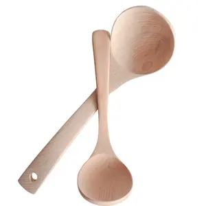 Aonie wood soup ladle spoon Spoons CE EU natural wooden spoon classic wooden kitchen soup ladle oem customized natural aonie wood eco friendly ciq eec fda lfgb sgs utensils poly bag