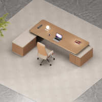 Bureau de direction minimaliste en forme de L avec finition imitation bois et double rangement latéral pour bureau de directeur d'entreprise