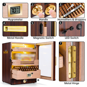 Sang trọng Cedar Gỗ Lót hộp xì gà nhỏ Cigar <span class=keywords><strong>Humidor</strong></span> tủ với LED ánh sáng - Product Image 2