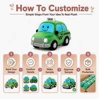 Jouet en peluche voiture taxi verte personnalisée OEM ODM, véhicule en peluche doux style poupée, logo, faible MOQ, fabricant en gros, usine, polyester