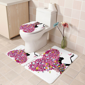 Offre Spéciale 4 pièces maison imperméable Polyester tissu rose fleur papillon fille <span class=keywords><strong>rideau</strong></span> de <span class=keywords><strong>douche</strong></span> ensemble - Product Image 5