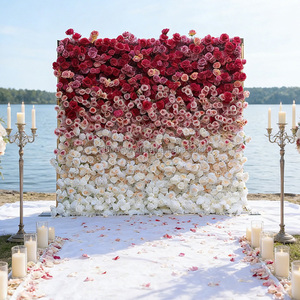 Panel de Pared de Flores de Tela 3D de Lujo Reutilizable, Fondo de Flores Artificiales de Rosas Blancas y Rosas para Decoración de Bodas - Product Image 1