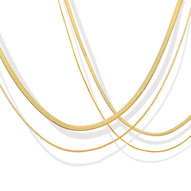 Schlussverkauf 18K Gold doppelschichtig Schlange-Kette Choker-Halsband Edelstahl-Halsband für Damen Schmuck