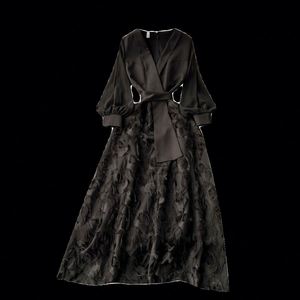 Vestido Maxi Romántico de Primavera Ecológico de Alta Calidad para Mujer Tallas Grandes con Cuello Halter, Manga Abullonada, Estilo Imperio, Patchwork y Encaje Tejido en Línea A - Product Image 5