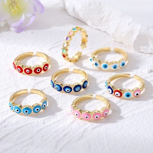 Bague œil porte-bonheur géométrique en alliage, yeux bleus colorés, bijoux de mode unisexe, cadeau - Product Image 1