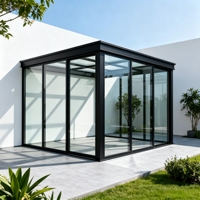 Grande véranda moderne en alliage d'aluminium pour villa - Personnalisable, double vitrage trempé, extérieur attaché à la maison, plusieurs fenêtres