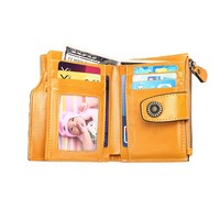 Tas genggam kulit asli wanita, dompet kulit sapi mewah desainer Logo kuning kustom untuk wanita