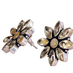 Wholesale Handmade Silver Plated Sunflower <b>Cat</b> Eye Glass Bezel Setting Stud <b>Earrings</b> Statement Gift for Women - Product Image 5