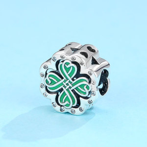 จี้เงินแท้ S925 ลายเซลติกโคลเวอร์ ประดับด้วยเคลือบสีเขียวและเพชร CZ รูปทรงหยัก สำหรับเครื่องประดับผู้หญิง สร้อยข้อมือ ของขวัญ - Product Image 4