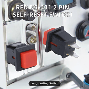 Interruptor de botón pulsador cuadrado de plástico rojo DS-431, electrónico, de 2 pines, encendido/apagado, con reinicio automático, 1NO, sin contacto momentáneo de freno de presión - Product Image 2
