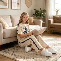 Ensemble de 2 pièces pour femme, t-shirt à manches courtes avec imprimé papillon, pantalon long évasé avec nœud décoratif, ensemble décontracté pour tous les jours