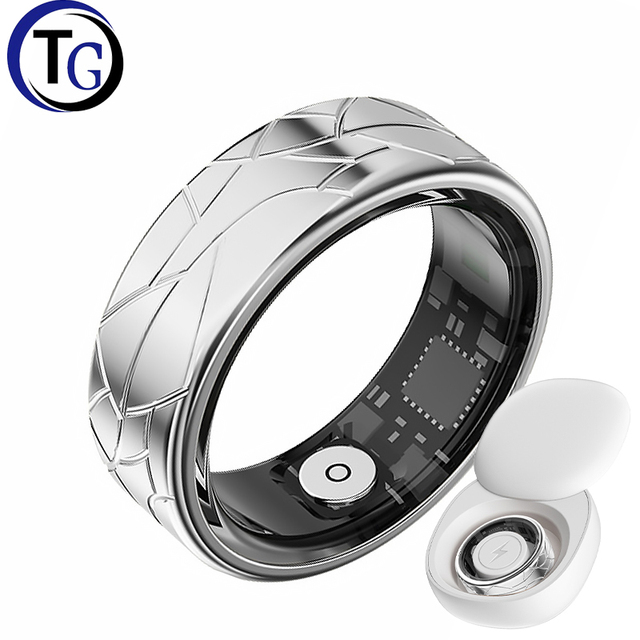 Stainless Steel Smart Ring Heart Rate & Blood Oxygen Sleep Monitoring with App Control for Android IP68