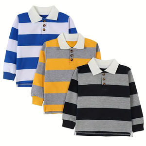 <span class=keywords><strong>Polo</strong></span> a Maniche Lunghe in Cotone Biologico per Bambini, T-shirt Personalizzata a Righe per Ragazzi, Abbigliamento per Bambini - Product Image 4