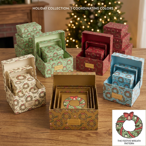 Cajas de Regalo Rígidas con Diseño de Corona Navideña Roja, Forma Rectangular, Embalaje de Cartón Reciclable, Materiales Reciclados, Impermeables - Product Image 4