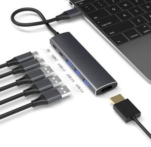6 in 1 Aluminum Alloy Hub <b>Adapter</b> <b>USB</b> <b>Type</b> <b>C</b> 3.0 <b>USB</b> Computer Docking Station - Product Image 1