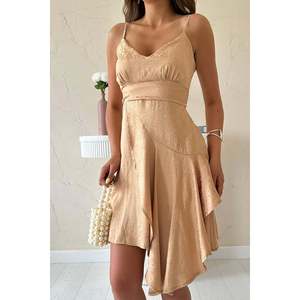 Wholesale Mink Jacquard Asymmetrical Dress <b>Light</b> <b>Empire</b> Halter Translucent Slits Zipper Floor-Length for Summer Parties - Product Image 1