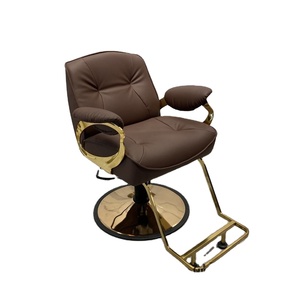 Petite chaise de barbier de luxe Noble, fauteuil pour barbier, design plaqué or, le meilleur cuir avec design à dossier inversée - Product Image 3