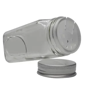 定制空方形调味品玻璃瓶，带铝盖和塑料振动筛，用于盐