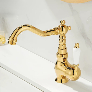 Nouvelle arrivée Robinet <span class=keywords><strong>de</strong></span> lavabo <span class=keywords><strong>de</strong></span> salle <span class=keywords><strong>de</strong></span> bain en or 360° °   Robinet mélangeur vintage à bec pivotant et poignée unique pour lavabo - Product Image 2