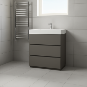 Meuble de salle de bain moderne 30 pouces gris autoportant avec lavabo en céramique blanc et robinet noir mat - Product Image 2