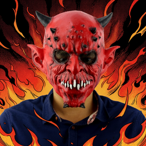 Máscara de <span class=keywords><strong>Demonio</strong></span> de Halloween con <span class=keywords><strong>Cuernos</strong></span>, Máscara de Terror de Cara Completa para Fiesta de Halloween, Disfraz de Cosplay, Accesorios, Máscara de Látex de Diablo Rojo - Product Image 1