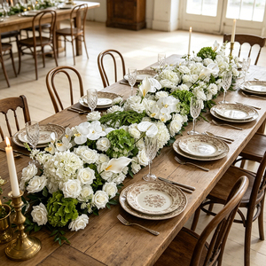DKB Factory Wholesale Customized Decorative Flowers White Roses Baby Breath Artificial Flower Aisle <b>Table</b> Flower Runner - Product Image 1