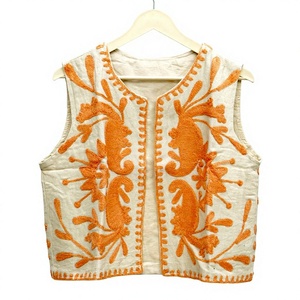 Floral Embroidered Short Cotton Knitted Vest <b>Womens</b> <b>Sleeveless</b> Orange Floral Embroidered Vest <b>Sleeveless</b> Prairie Chic Cotton Top - Product Image 1