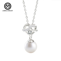 Collier en argent sterling 925 avec nœud en forme de cœur, perle de coquille de 10 mm et pendentif en moissanite de 3 mm pour femmes, bijoux fins