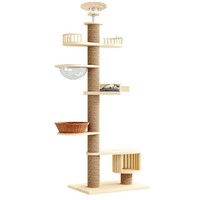 Structure d'escalade pour chat tout-en-un avec perchoir, nid, griffoir en sisal, plateforme de saut en bois massif, durable, facile à assembler, fabriqué en Chine
