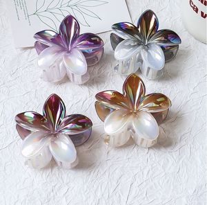 Qianjing 2024 baru penjualan laris aksesori rambut Plumeria ABS Hawaii halus warna gradien bunga klip cakar rambut - Product Image 5