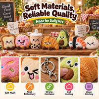 Porte-clés en peluche personnalisé à faible MOQ, motifs café, taco, toast, cupcake, breloque jouet en peluche pour événements, machines à griffes et marques privées