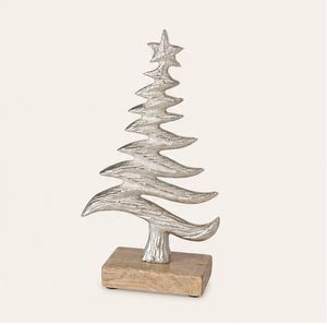Wholesale Minimalist Black Metal <b>Christmas</b> <b>Tree</b> Sculpture With Mango Wood <b>Base</b> Modern Tabletop Holiday Decoration <b>For</b> Living - Product Image 2
