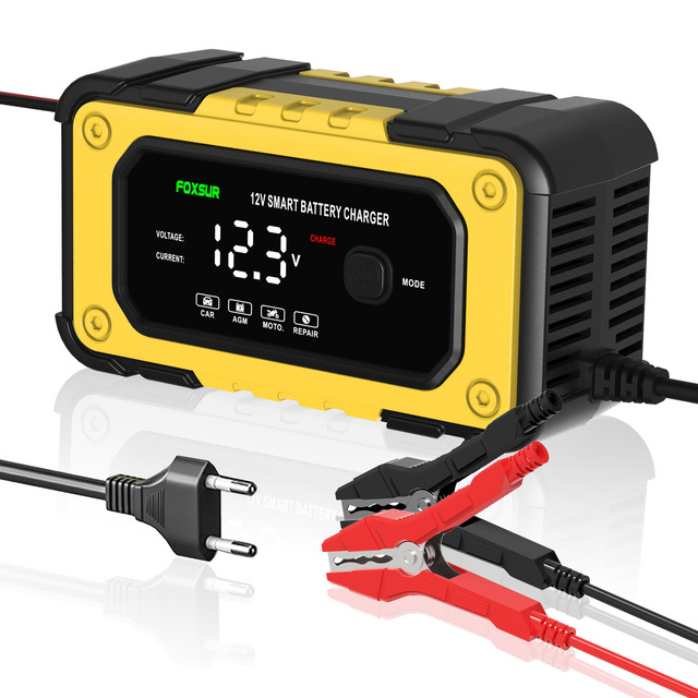 FOXSUR Power Meter 12V 6A Stage Lead Acid AGM LiFePo4 Motorcycle Car Lithium Battery Smart LCD Display Automatic Pulse OEM