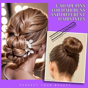 MIO 50 pièces/sac Épingles à cheveux en U noires et dorées en métal, pinces à <span class=keywords><strong>chignon</strong></span>, épingles à cheveux de mode pour salon de <span class=keywords><strong>coiffure</strong></span>, accessoires de <span class=keywords><strong>coiffure</strong></span> de mariée - Product Image 2