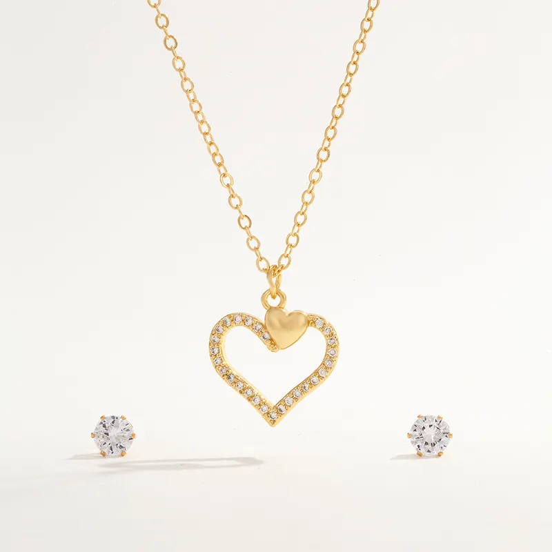 CDD nuovo ciondolo cavo alla moda a forma di cuore cubico Zirconia stile brasiliano CZ Set di gioielli per donne ragazze