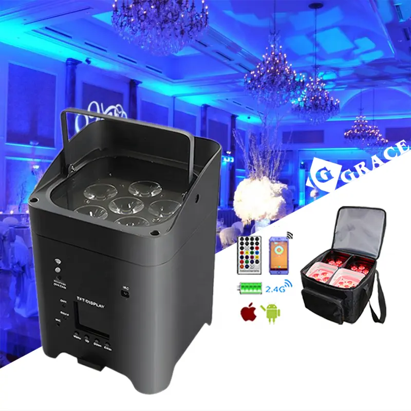 Grace 6*18W Rgbwauv Dj Wedding Battery Stage Lighting Equipment Powered LED Uplight WIFI Wireless Dmx Stage Lights