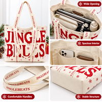 Sac fourre-tout en toile grand format JC BASIC vert avec impression de lettres de Noël, durable, grande capacité, réutilisable, cadeau d'entreprise, saisonnier, OEM ODM