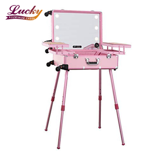 Valise de maquillage avec lumières intégrées, 3 couleurs de lumière, roulettes, ouverture en aluminium, organiseur de cosmétiques de voyage sur roulettes - Product Image 1