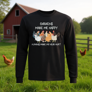 Las gallinas me hacen feliz, los humanos me hacen daño a la cabeza, camiseta de manga larga, camiseta divertida para amantes de la granja - Product Image 1