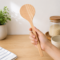 Spatule en bois à long manche 32 cm, spatule de cuisine pour frire et cuire au four, ustensile de cuisine réutilisable en bambou naturel