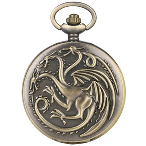 Montre de poche en quartz à trois têtes de dragon, rétro, bronze, monstre de feu, collier, Daenerys Jon Stark House Games, montres de poche vintage - Product Image 1