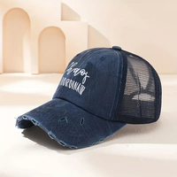 Gorra de Béisbol Tipo Camionero al por Mayor con Agujero para Coleta de Caballo, Gorra Lisa Ajustable con Coleta Cruzada, Gorra de Mezclilla Lavada y Desgastada