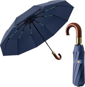 Paraguas Plegable de 3 Secciones QX con Logotipo Personalizado, Resistente al Viento, Color Sólido, Mango en J, 10k - Product Image 5