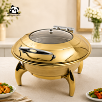 Hotelbedarf Luxus Chafing Dish Buffet-Set Rund Gold Edelstahl Kommerzieller Speisenwärmer mit Glasdeckel