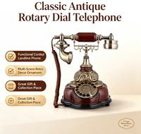 Téléphone fixe rotatif en bois antique, téléphone de bureau filaire vintage en métal sculpté pour hôtel, villa, décoration intérieure et cadeau de luxe